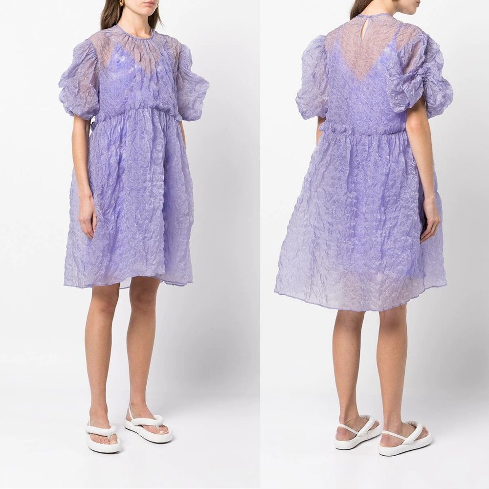 Brogger Ada Puff Sleeves Organza Crinkle Dress Medium NWT